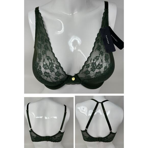 Natori Convertible Bra 32DD Green Lace Cherry Blossom Plunge Underwire MSRP $76 - Picture 3 of 13